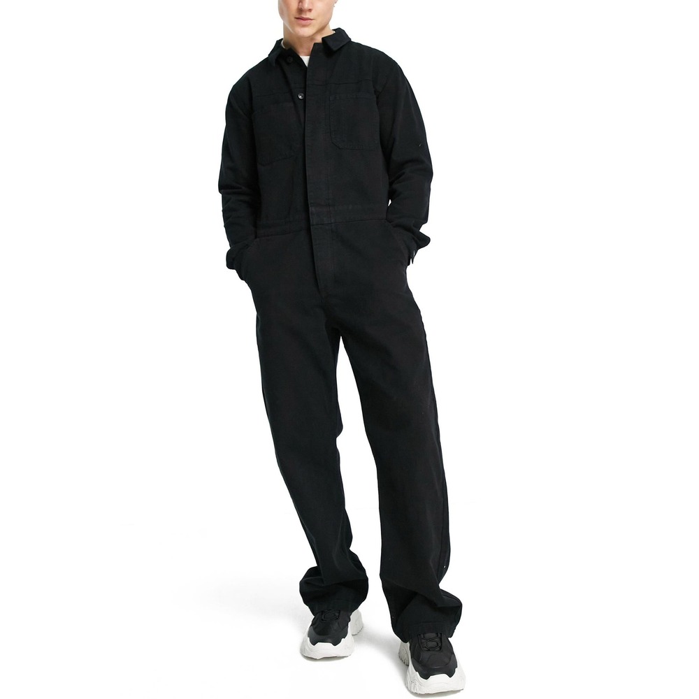 Topman Mens Black Long‎ Sleeve Boilersuit Jumpsuit Coveralls Size Large 40-42 L